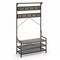 Grey-Black Metal Hall Tree 4-in-1 Coat Rack Bench with Storage Shelf